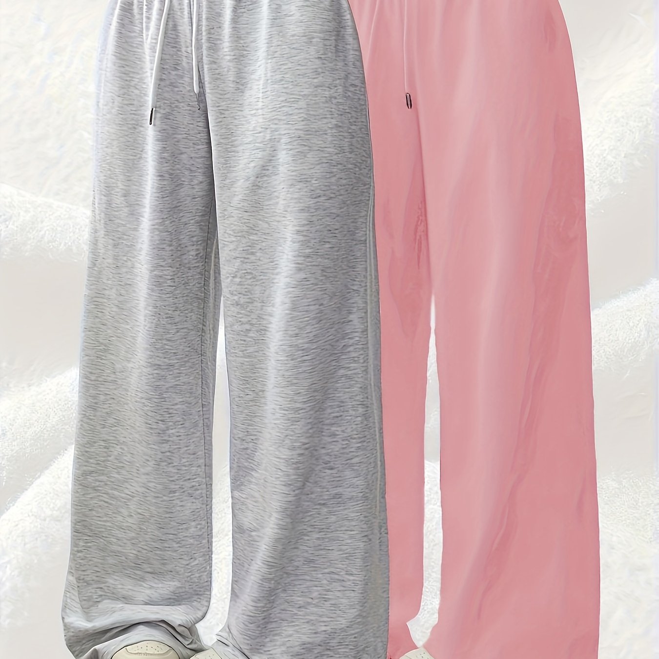 2pcs Women'S Casual Pants, Simple Drawstring Joggers for Spring/Summer/Autumn Wide-Leg Lounge Wear