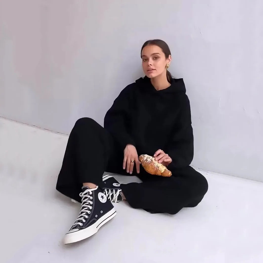 Autumn And Winter Women's New Fashion Sportswear Hoodie Set, Commuting Style Loose And Comfortable Casual Ladies Two-piece Set.