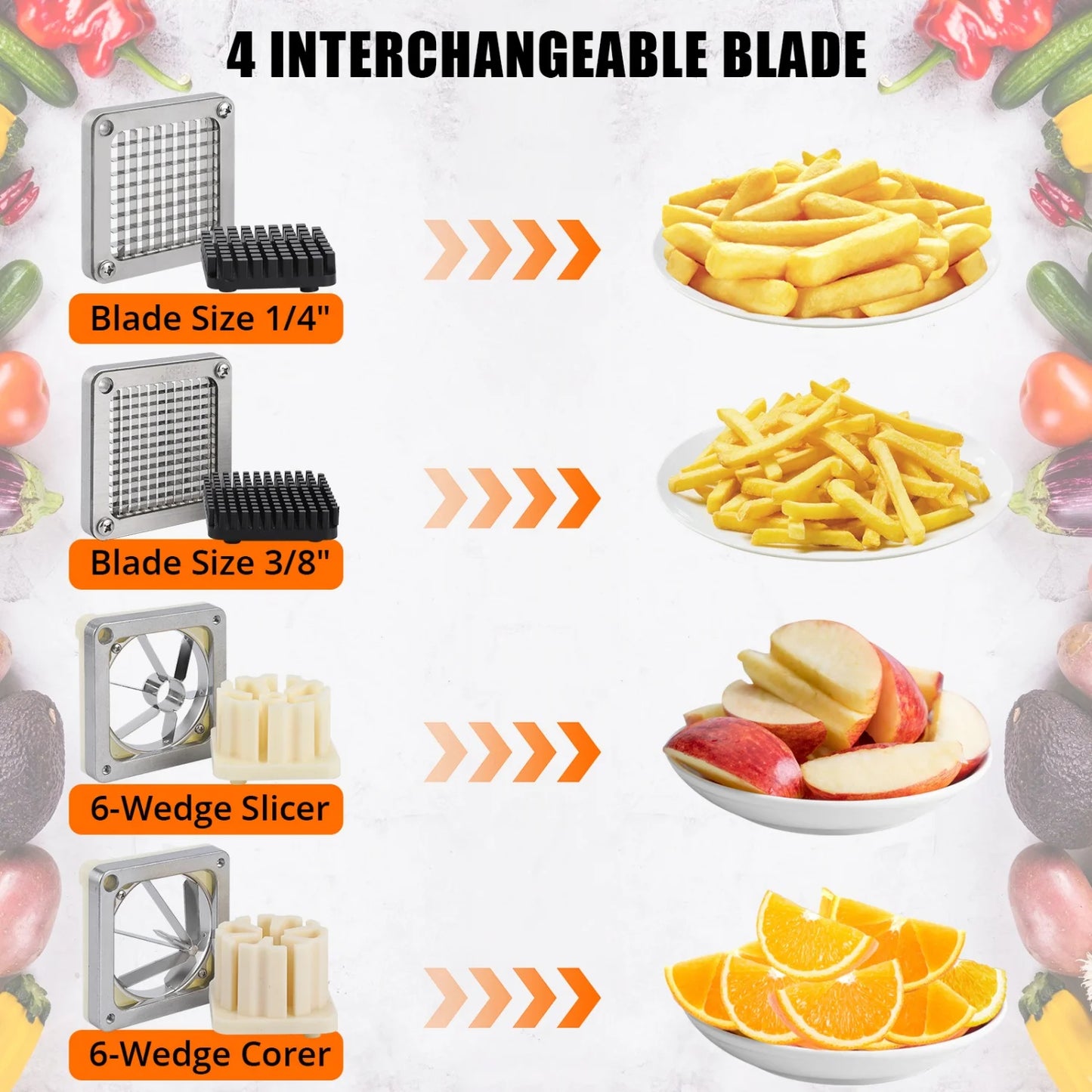 Stainless Steel French Fry Cutter Vegetable Fruit Chopper Manual Potato Slicer for Restaurant Home Kitchen