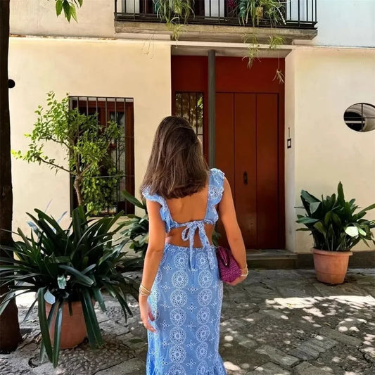 2024 ZAR4 Summer New Women's Clothing Style Fashion Heavy Industry All Cotton Embroidered Layered Decorative Midi Dress