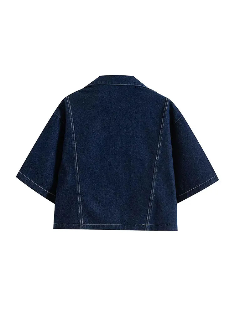 TRAF 2025 Summer Women's Casual Sets Fashion Mini Skirts Shorts Sets Denim Short Shirt Top Sets For Women Street Women Outfit