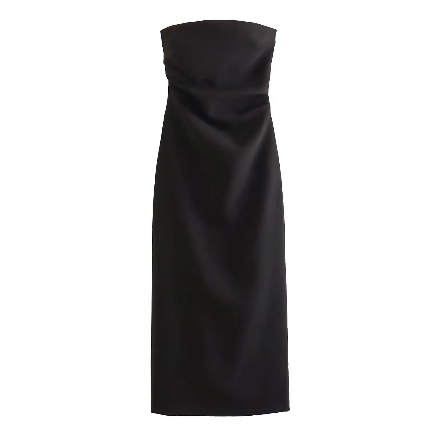 TRAF Women Fashion Summer New Sexy Split Back Zip Pleated Sleeveless Strapless Dress Chic Female French Elegant Evening