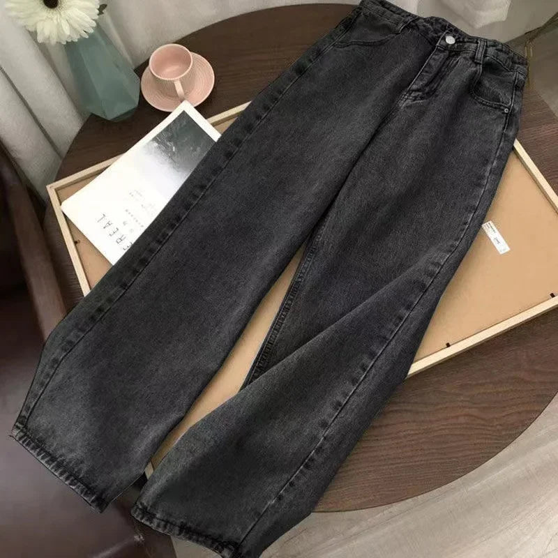 Y2K Hip-hop Stitching Fashion Joker Retro Jeans Female Korean Casual Simple Dress Essential Wide-leg Pants Loose Joker Overalls