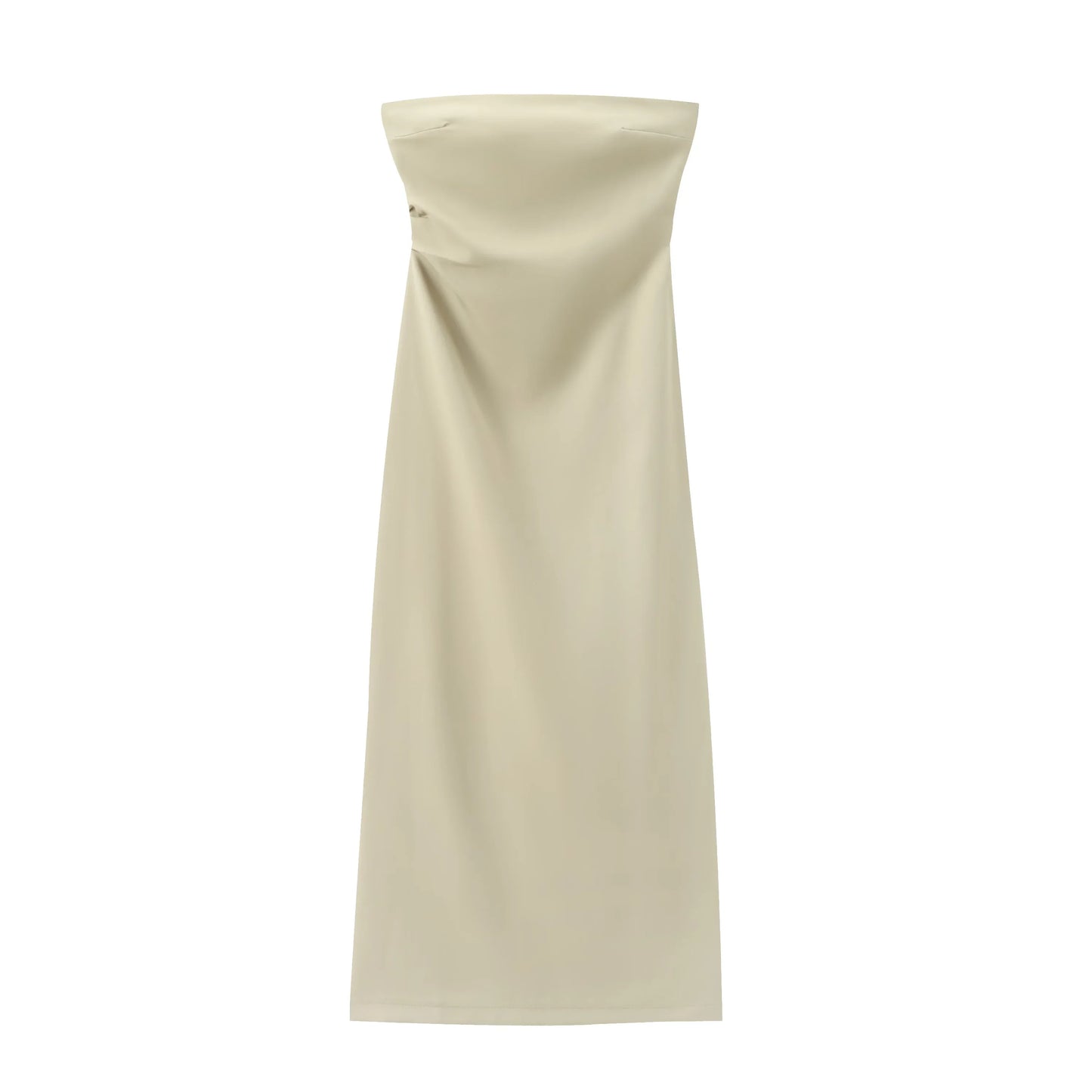 TRAF Women Fashion Summer New Sexy Split Back Zip Pleated Sleeveless Strapless Dress Chic Female French Elegant Evening