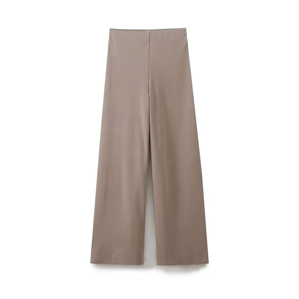 TRAFZA Women Fashion Vintage Solid Wide Leg Pants Elastic Waist Loose Casual Trousers For Woman 2024 Basic Pant