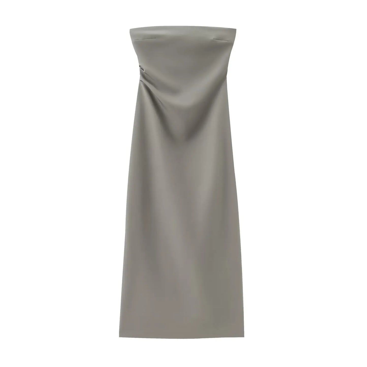 TRAF Women Fashion Summer New Sexy Split Back Zip Pleated Sleeveless Strapless Dress Chic Female French Elegant Evening