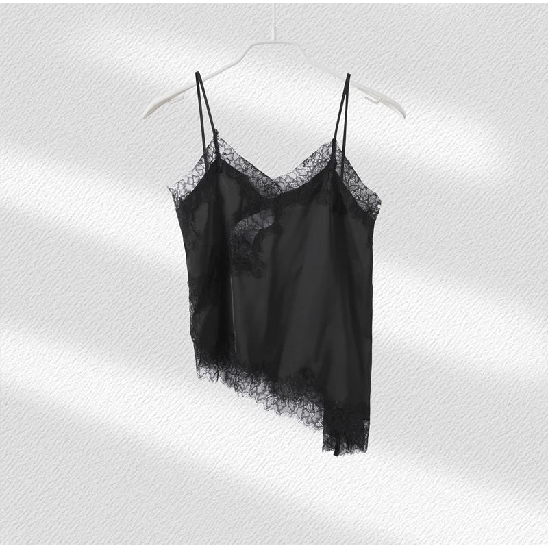 Sexy Lace Sling Tops Women Loose V Neck Sleeveless Backless See Through Top Female 2025 Summer Fashion Chic Solid Streetwears