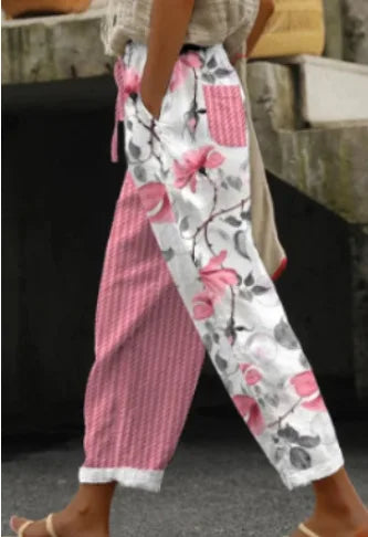 Casual Print Ankle-Length Pants For Women Fashion Mid Waist Straight Pants Lady Holiday Boho Beach Womens Clothing Spring New