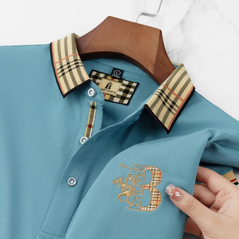 Summer men's fashion casual short sleeved polo shirt high-end boutique embroidered top comfortable and breathable lapel T-shirt