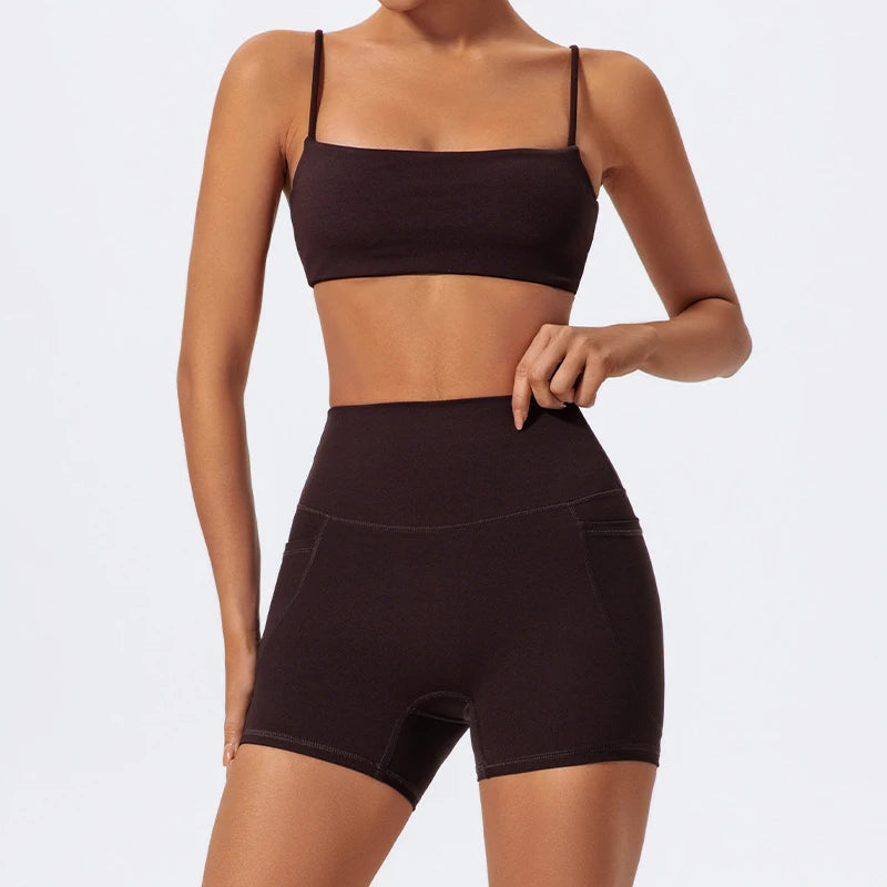 Ctenkevet Women Two Piece Gym Workout Set Female Bra Yoga Sets 2ps Shorts Fitness Wear Women Quick-Dry Camisole Sports Bra Suits