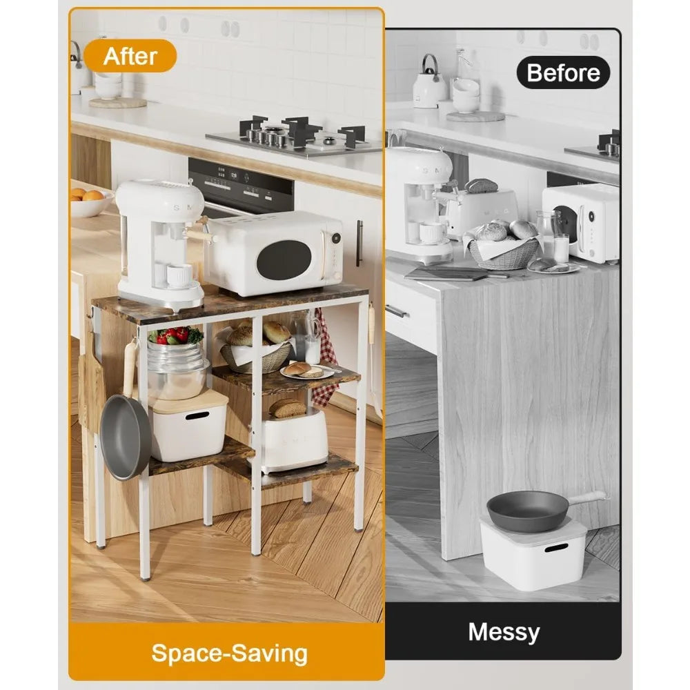 Artibear 4-Tier Kitchen Microwave Oven Stand, Adjustable Coffee Bar Station for Small Appliance, Baker's Rack with 4 Hooks & 5 S
