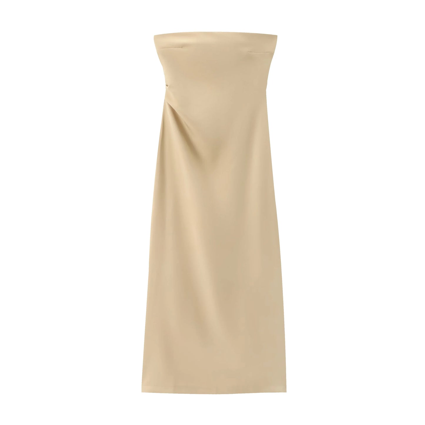 TRAF Women Fashion Summer New Sexy Split Back Zip Pleated Sleeveless Strapless Dress Chic Female French Elegant Evening