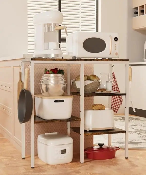Artibear 4-Tier Kitchen Microwave Oven Stand, Adjustable Coffee Bar Station for Small Appliance, Baker's Rack with 4 Hooks & 5 S