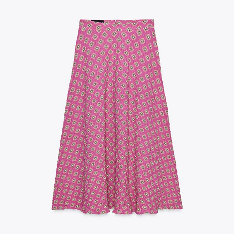 Casual Print Vest Long Skirts Suits Women Loose V Neck Lace Up Wrinkle Sets Female 2025 Summer New Fashion Chic Sets 2 Pieces