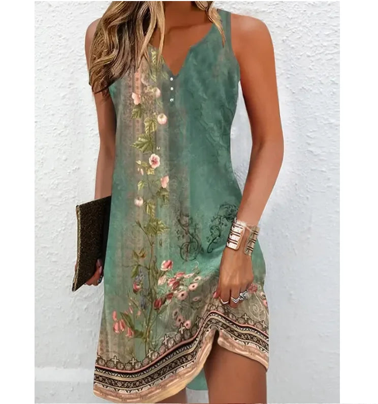 Women's Dresses Summer Fashion Stitching V Neck Loose Bohemian Vacation Woman Basic sleeveless Vestidos