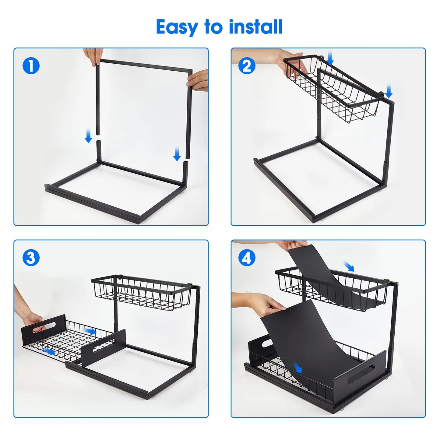 Under Sink 2 Tier Sliding Cabinet Basket Organizer Drawer Pull Out Cabinet Multi-Purpose Sink Organizer for Bathroom Kitchen