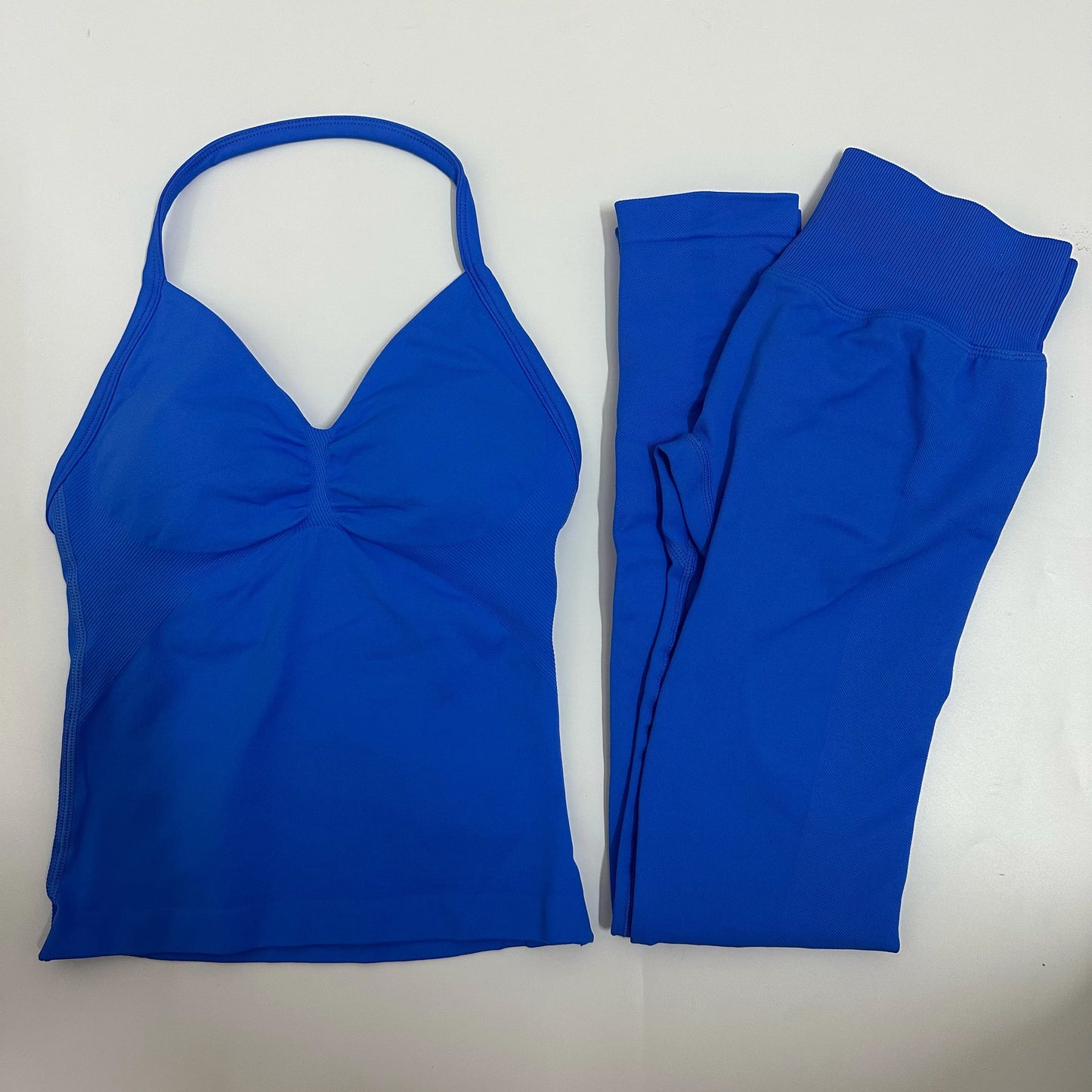 No Logo 2 Pieces Set Yoga Leggings Set Women Backless Tank Tops High Waist Scrunch Gym Suit Fitness Clothes Outfit Yoga Set