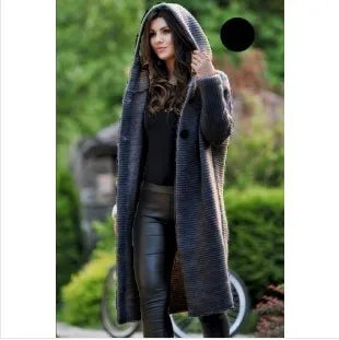 2025 Autumn/Winter New Women's Cardigan Mid-Length Pure Color Long Sleeve Knitwear With Hood Cardigan For Women