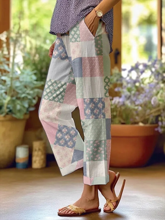 Casual Print Ankle-Length Pants For Women Fashion Mid Waist Straight Pants Lady Holiday Boho Beach Womens Clothing Spring New