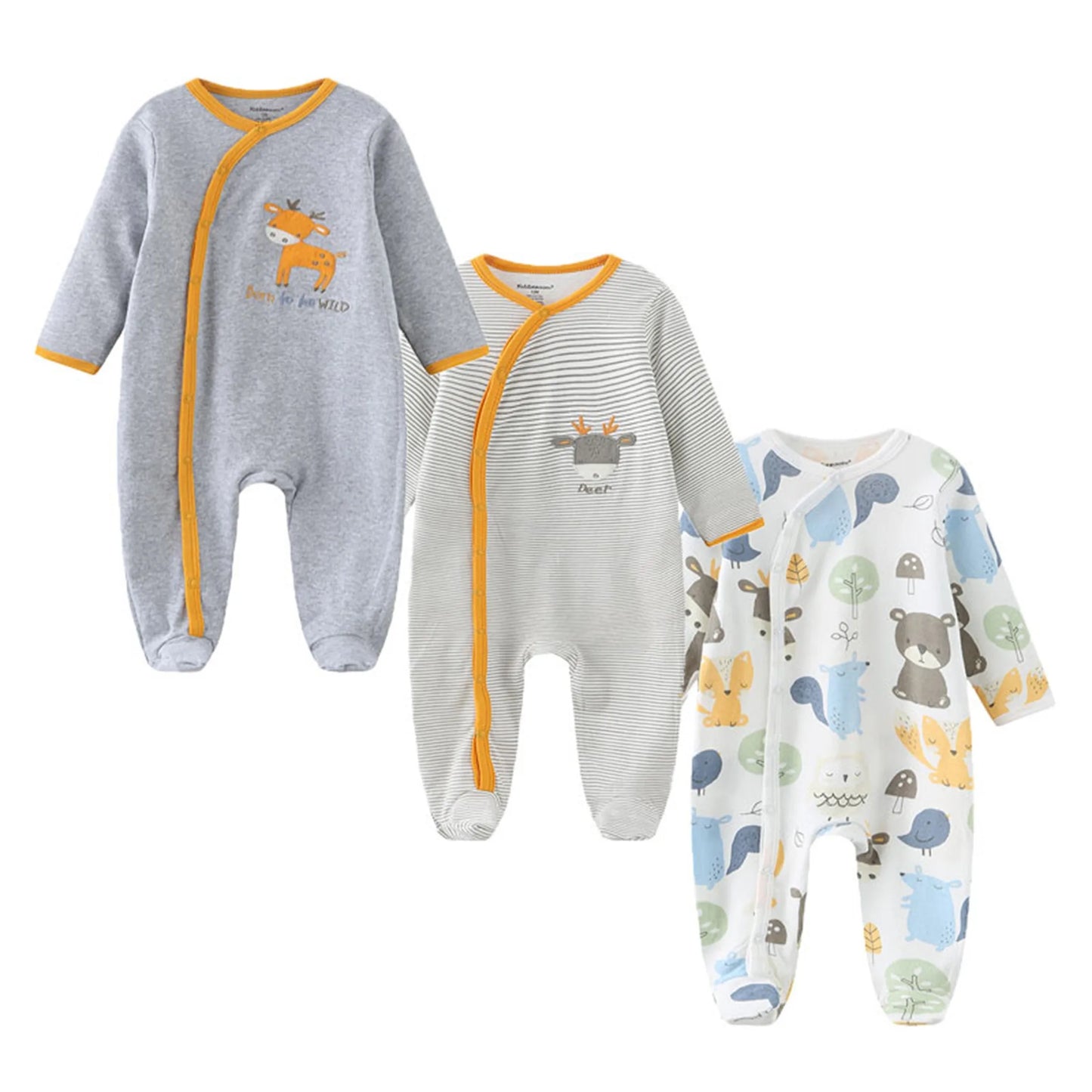 Kiddiezoom 3 Pcs/Lot Autumn Winter Unisex Cartoon Long Sleeve Baby Boy Girl Romper 100%Cotton Soft Newborn Jumpsuits Clothing
