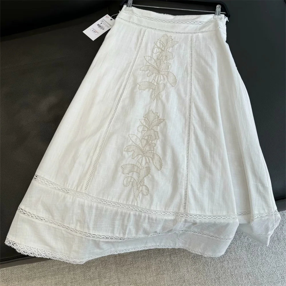 Taop&Za round neck sleeveless embroidered short top summer new women's fashion casual high waisted embroidered skirt