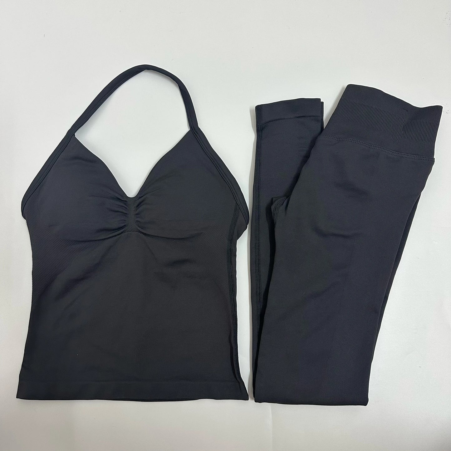 No Logo 2 Pieces Set Yoga Leggings Set Women Backless Tank Tops High Waist Scrunch Gym Suit Fitness Clothes Outfit Yoga Set