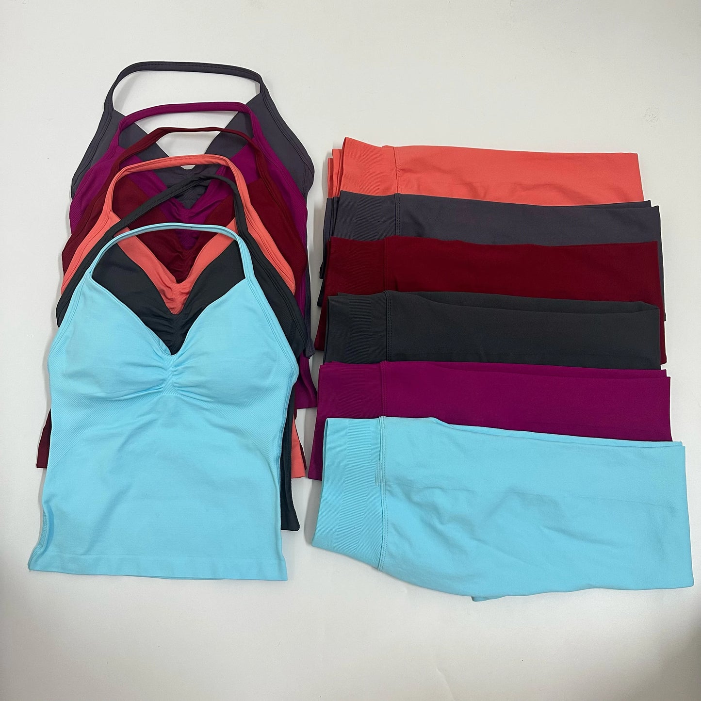 No Logo 2 Pieces Set Yoga Leggings Set Women Backless Tank Tops High Waist Scrunch Gym Suit Fitness Clothes Outfit Yoga Set