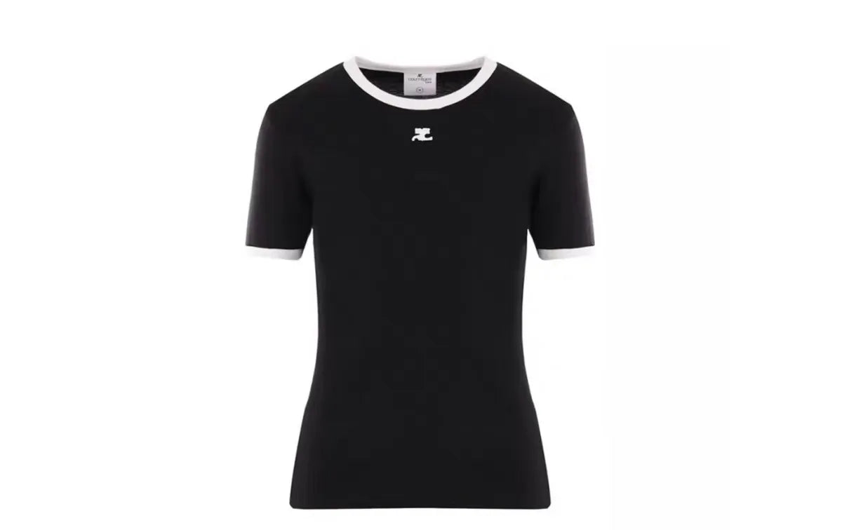 American Retro Short Sleeve T-shirt Women Streetwear Slim Fit Casual Embroidery Print Top Y2k Lady Korean Fashion Summer Clothes