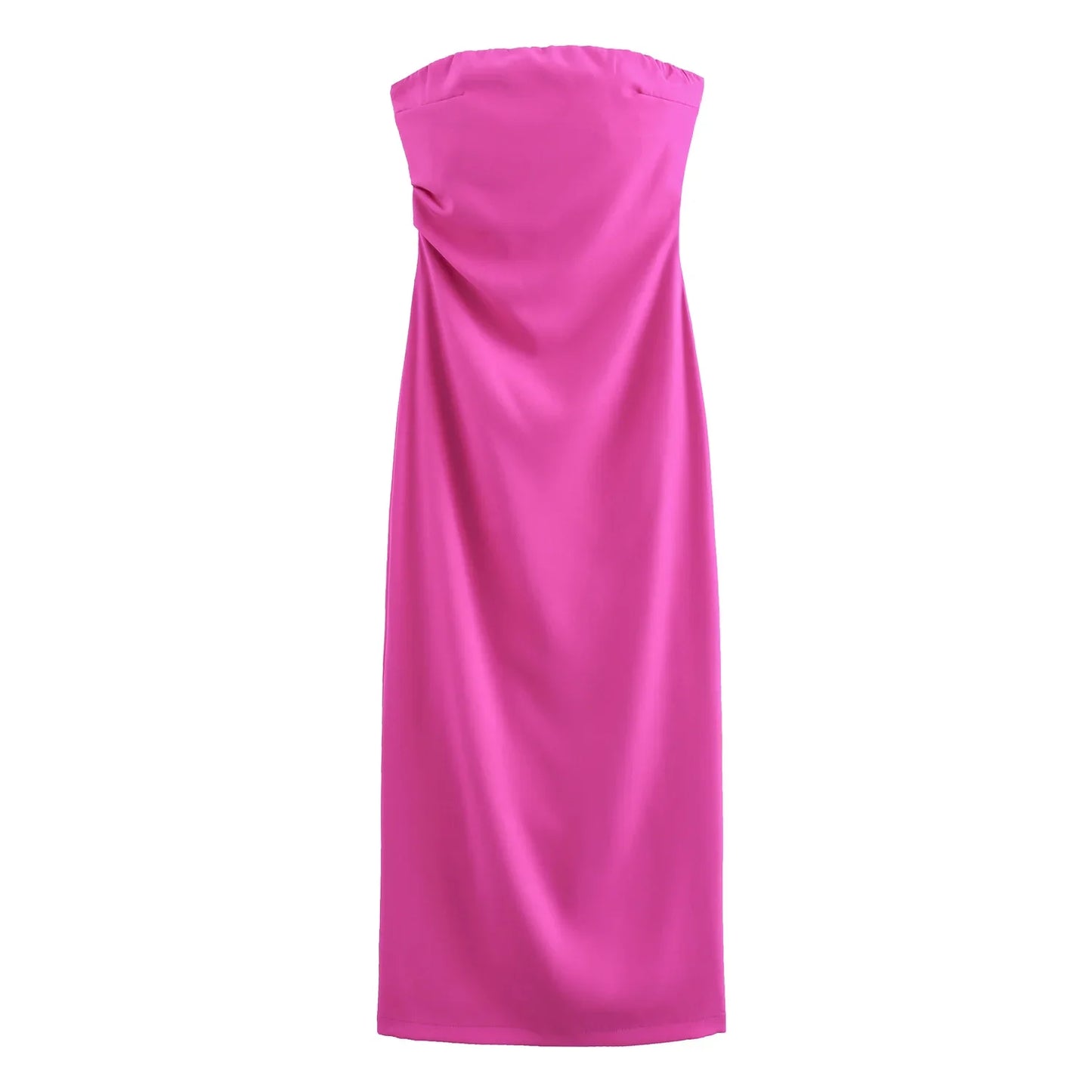 TRAF Women Fashion Summer New Sexy Split Back Zip Pleated Sleeveless Strapless Dress Chic Female French Elegant Evening