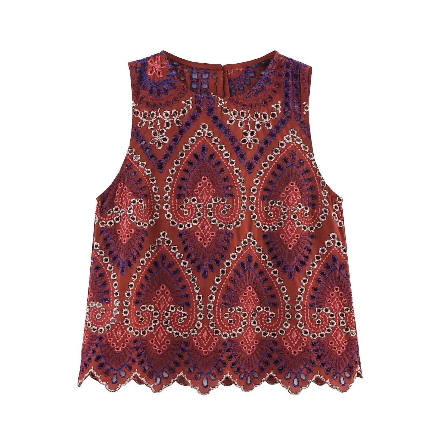 TRAF Women Embroidery Hollow Out Suit 2025 Summer Casual Chic O-Neck Fashion Sleeveless Top Long Skirt Fashion Suit