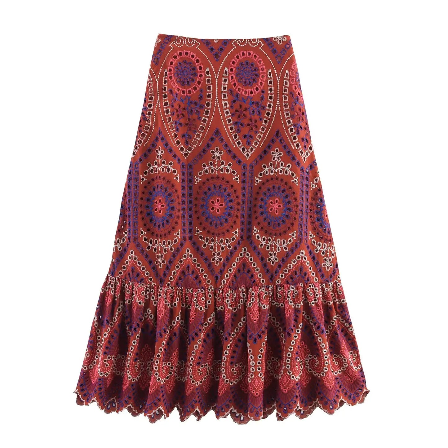 TRAF Women Embroidery Hollow Out Suit 2025 Summer Casual Chic O-Neck Fashion Sleeveless Top Long Skirt Fashion Suit
