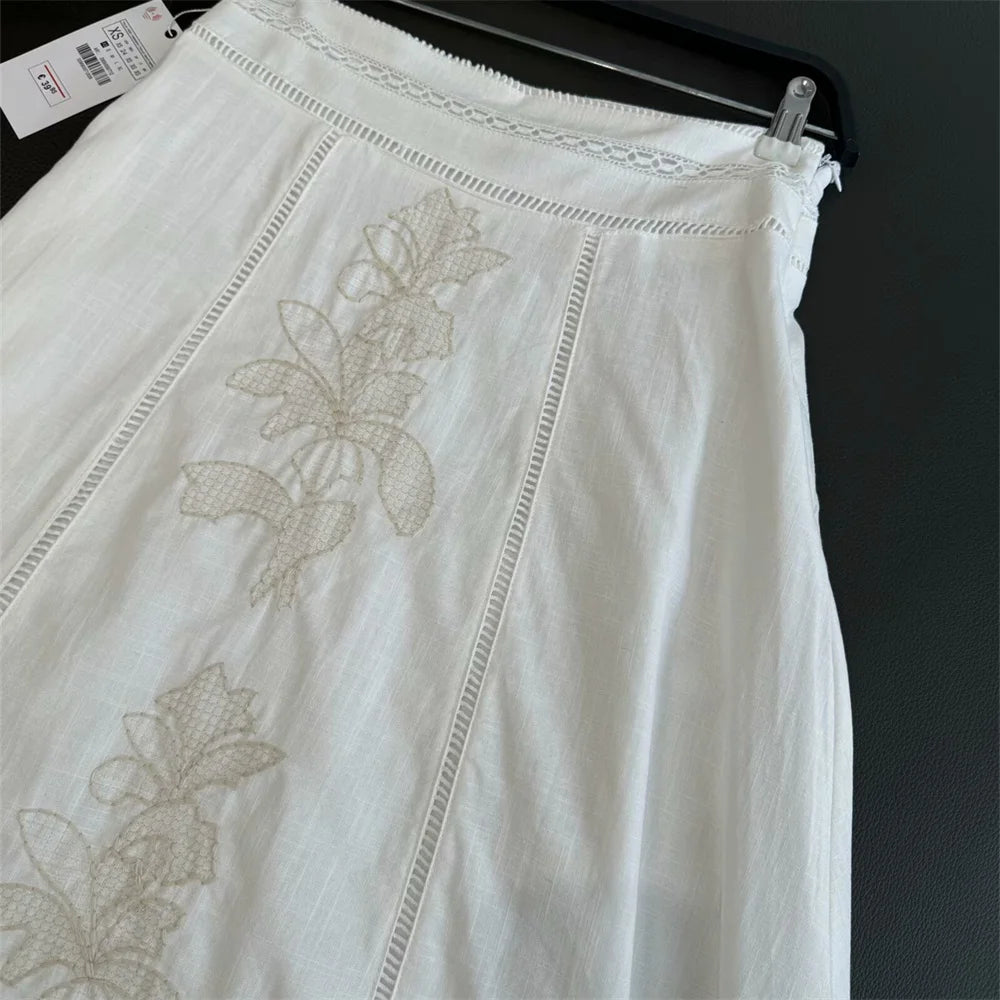 Taop&Za round neck sleeveless embroidered short top summer new women's fashion casual high waisted embroidered skirt