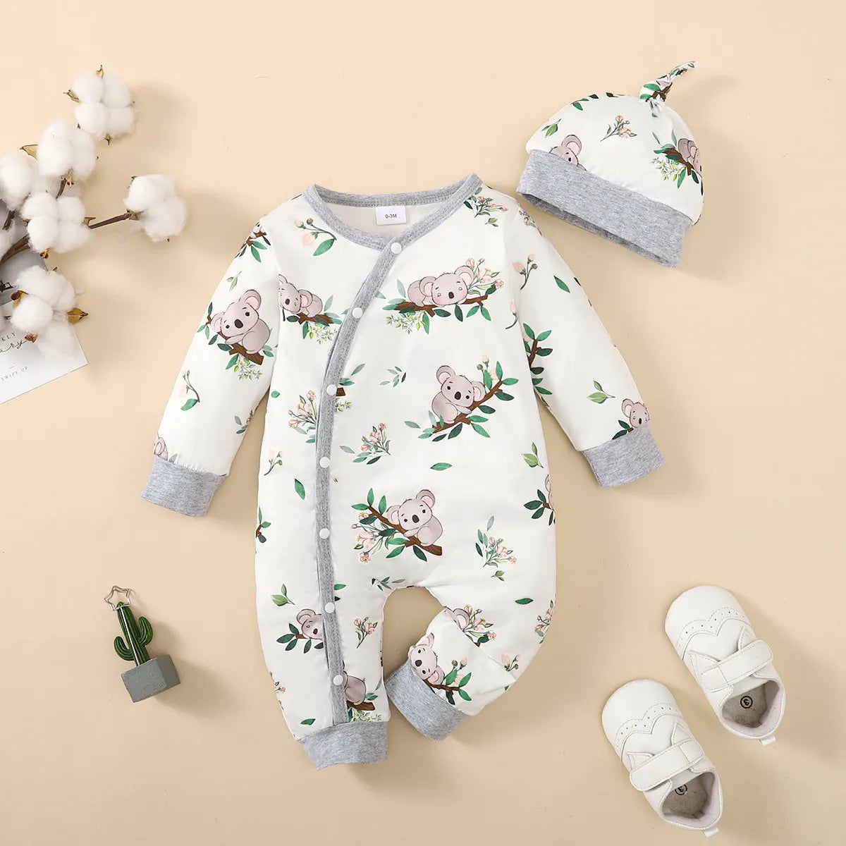 Winter Newborn Infant Baby Boys Romper Bear Print Long Sleeve Button Up Front Rompers Kids Onepiece Soft Fashion Baby Clothing