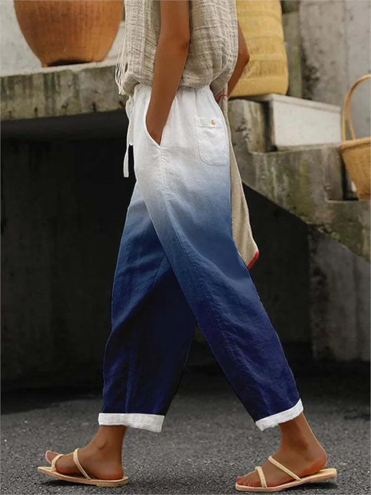 Casual Print Ankle-Length Pants For Women Fashion Mid Waist Straight Pants Lady Holiday Boho Beach Womens Clothing Spring New