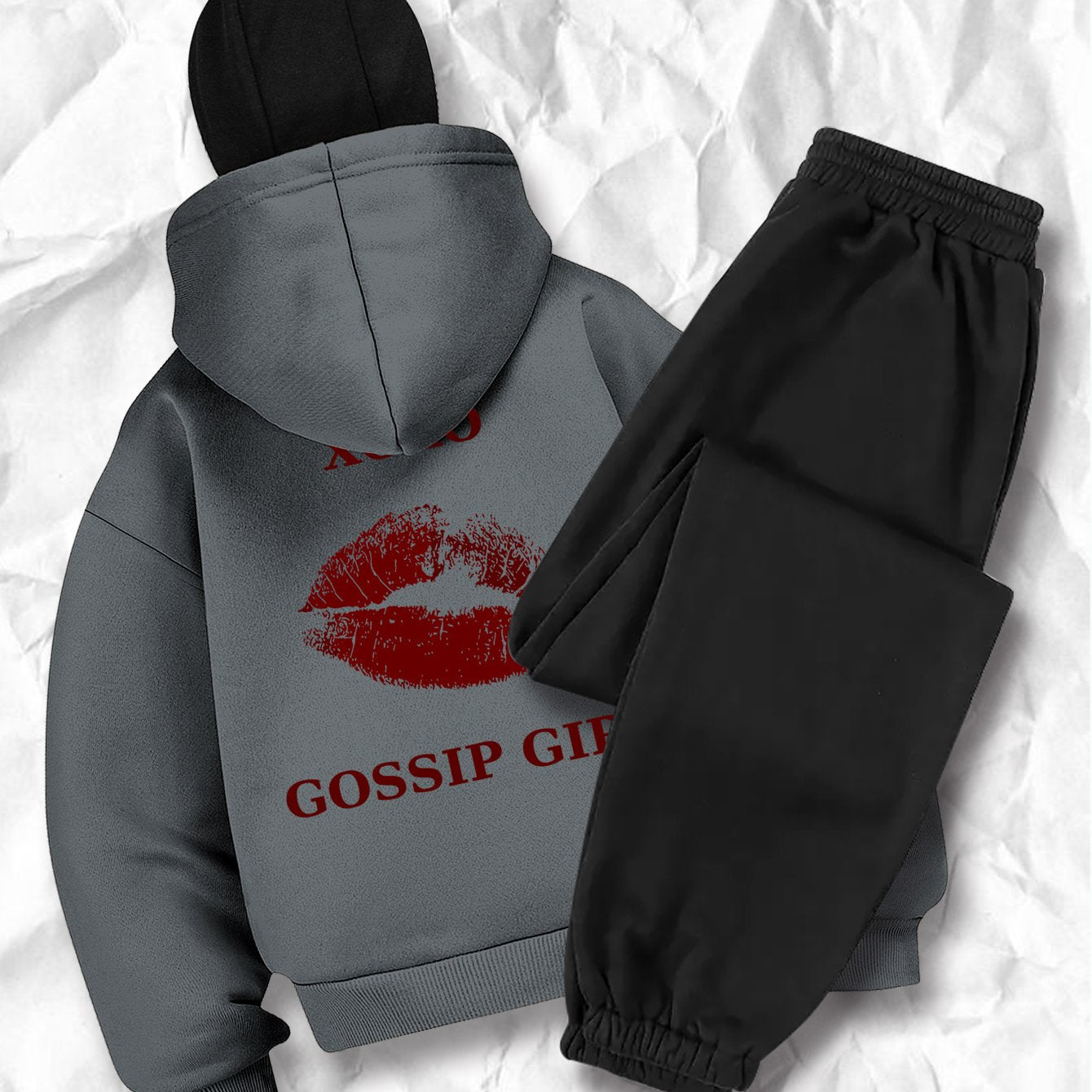 Women's fashion casual creative printed pattern s balaclava jacket and cuff drawstring s pants set, autumn and winter season items, Warm Suits For Women, Proper Winter Long Jacket Tracksuit For Women, Winter Suit For Women, W