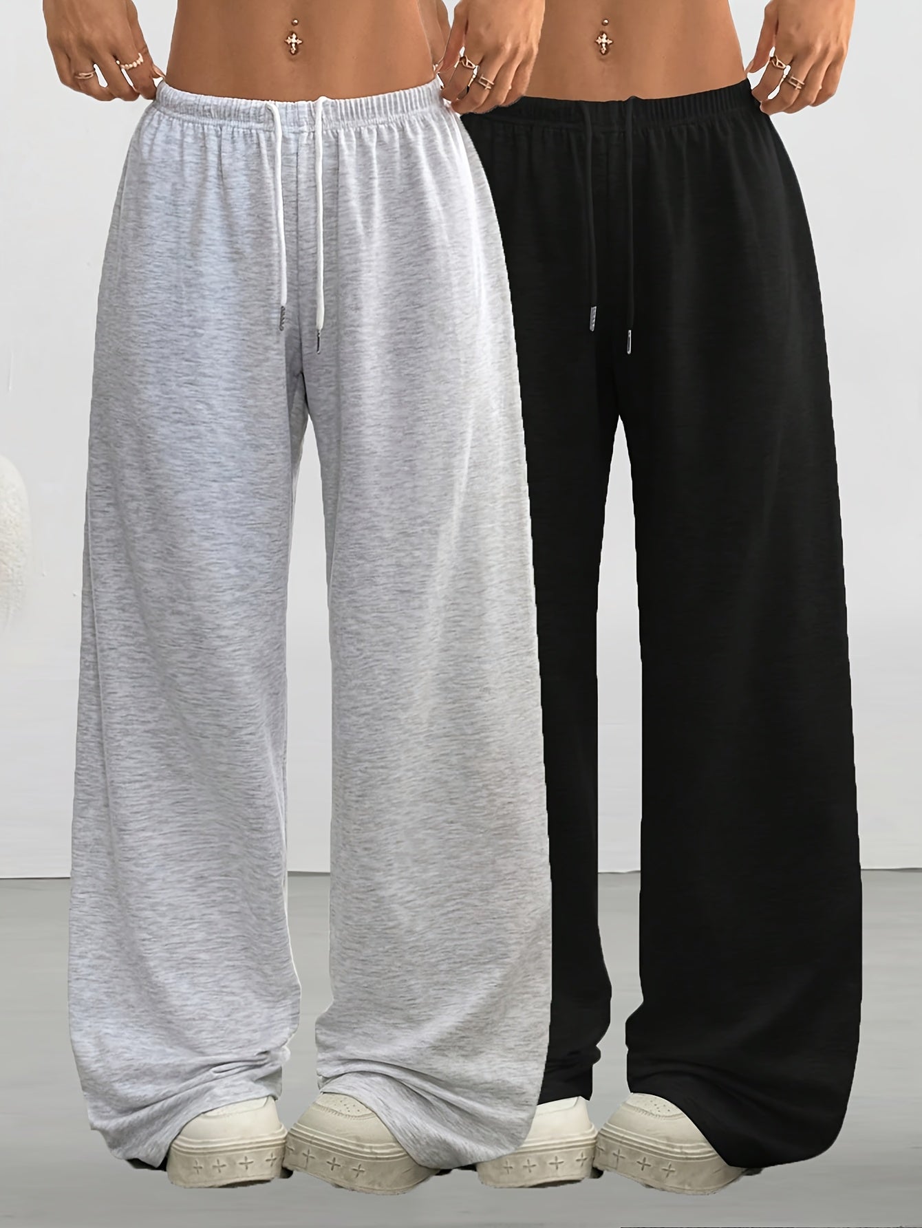 2pcs Women'S Casual Pants, Simple Drawstring Joggers for Spring/Summer/Autumn Wide-Leg Lounge Wear