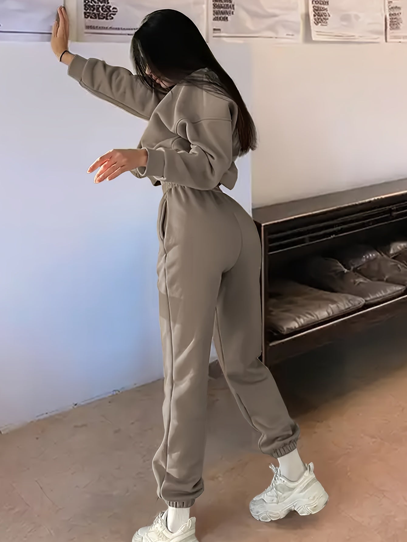 Women'S Spring/Fall Casual Sportswear Set, Polyester 100% Long Sleeve Pullovers with Embroidered Alphabet Design, Crew Neck Drop Shoulder Knit Fabric, Medium Stretch, Loose Fit Sweatshirt and Pants Set