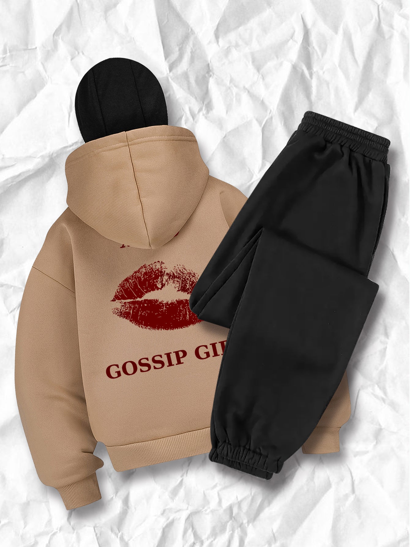 Women's fashion casual creative printed pattern s balaclava jacket and cuff drawstring s pants set, autumn and winter season items, Warm Suits For Women, Proper Winter Long Jacket Tracksuit For Women, Winter Suit For Women, W