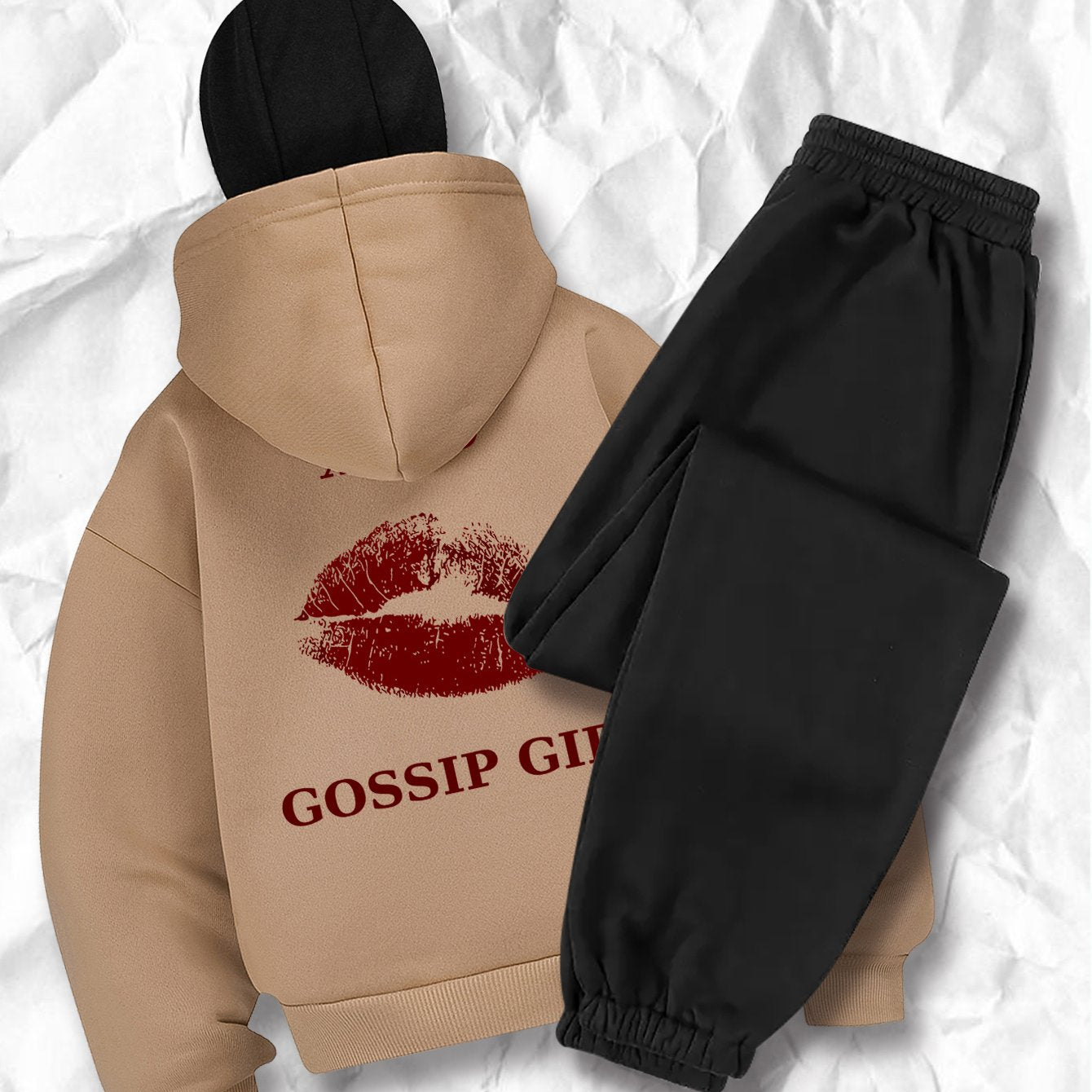 Women's fashion casual creative printed pattern s balaclava jacket and cuff drawstring s pants set, autumn and winter season items, Warm Suits For Women, Proper Winter Long Jacket Tracksuit For Women, Winter Suit For Women, W