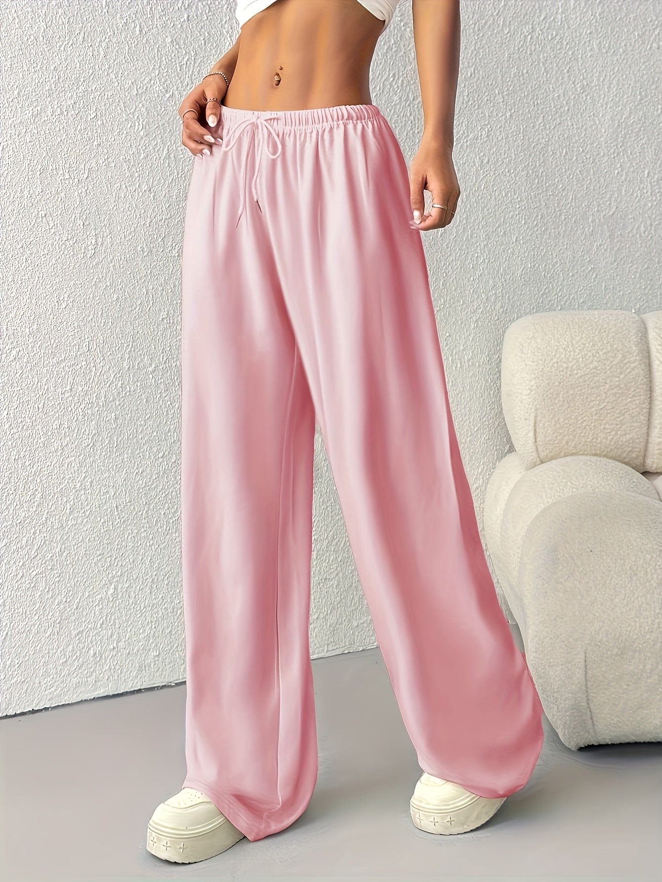 2pcs Women'S Casual Pants, Simple Drawstring Joggers for Spring/Summer/Autumn Wide-Leg Lounge Wear