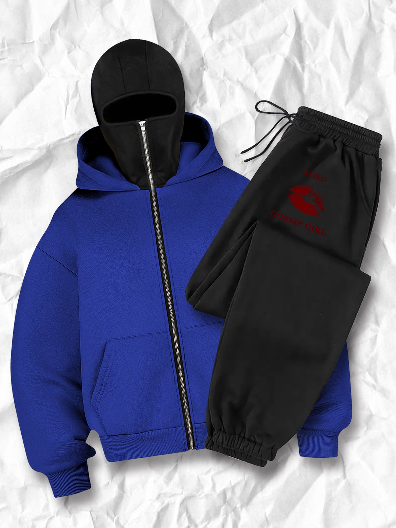 Women's fashion casual creative printed pattern s balaclava jacket and cuff drawstring s pants set, autumn and winter season items, Warm Suits For Women, Proper Winter Long Jacket Tracksuit For Women, Winter Suit For Women, W