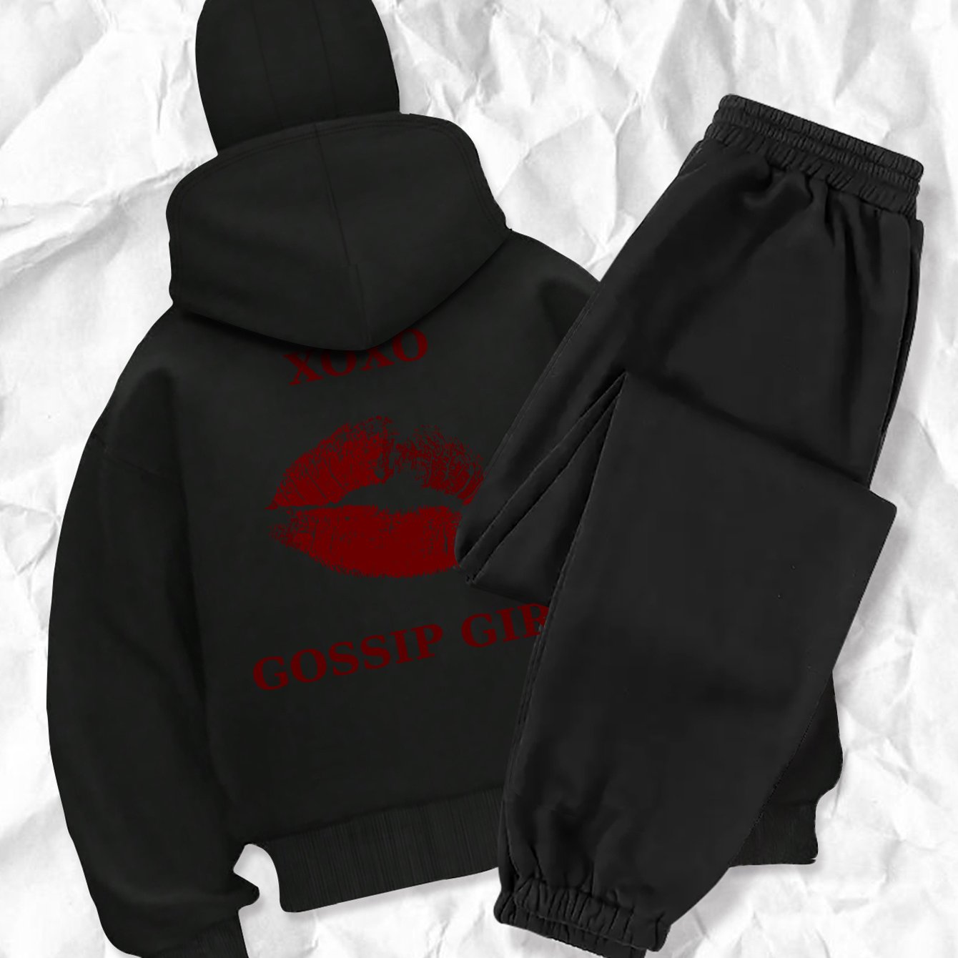 Women's fashion casual creative printed pattern s balaclava jacket and cuff drawstring s pants set, autumn and winter season items, Warm Suits For Women, Proper Winter Long Jacket Tracksuit For Women, Winter Suit For Women, W