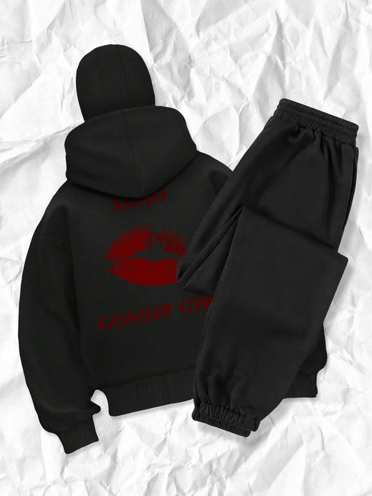 Women's fashion casual creative printed pattern s balaclava jacket and cuff drawstring s pants set, autumn and winter season items, Warm Suits For Women, Proper Winter Long Jacket Tracksuit For Women, Winter Suit For Women, W