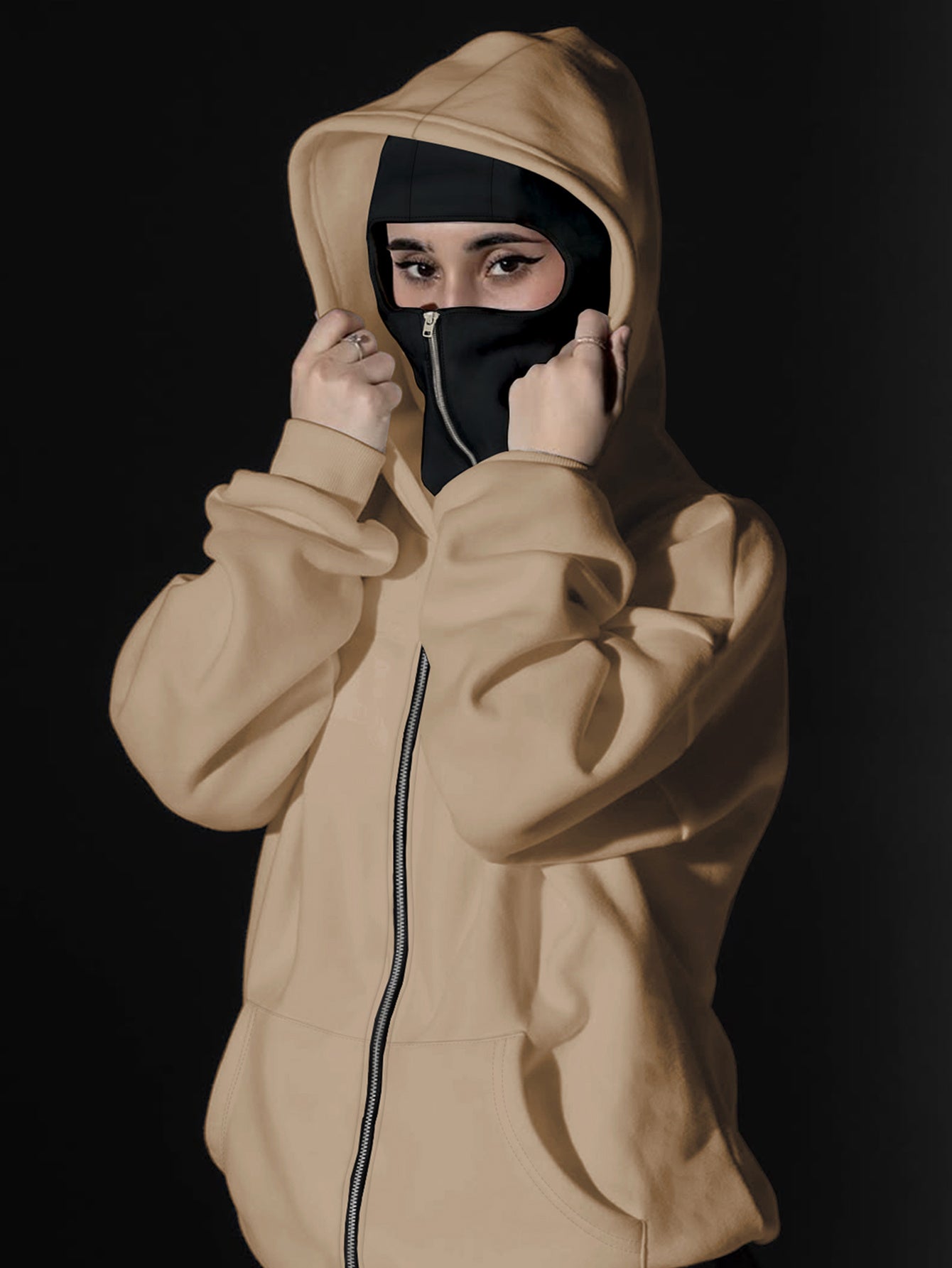 Women's fashion casual creative printed pattern s balaclava jacket and cuff drawstring s pants set, autumn and winter season items, Warm Suits For Women, Proper Winter Long Jacket Tracksuit For Women, Winter Suit For Women, W