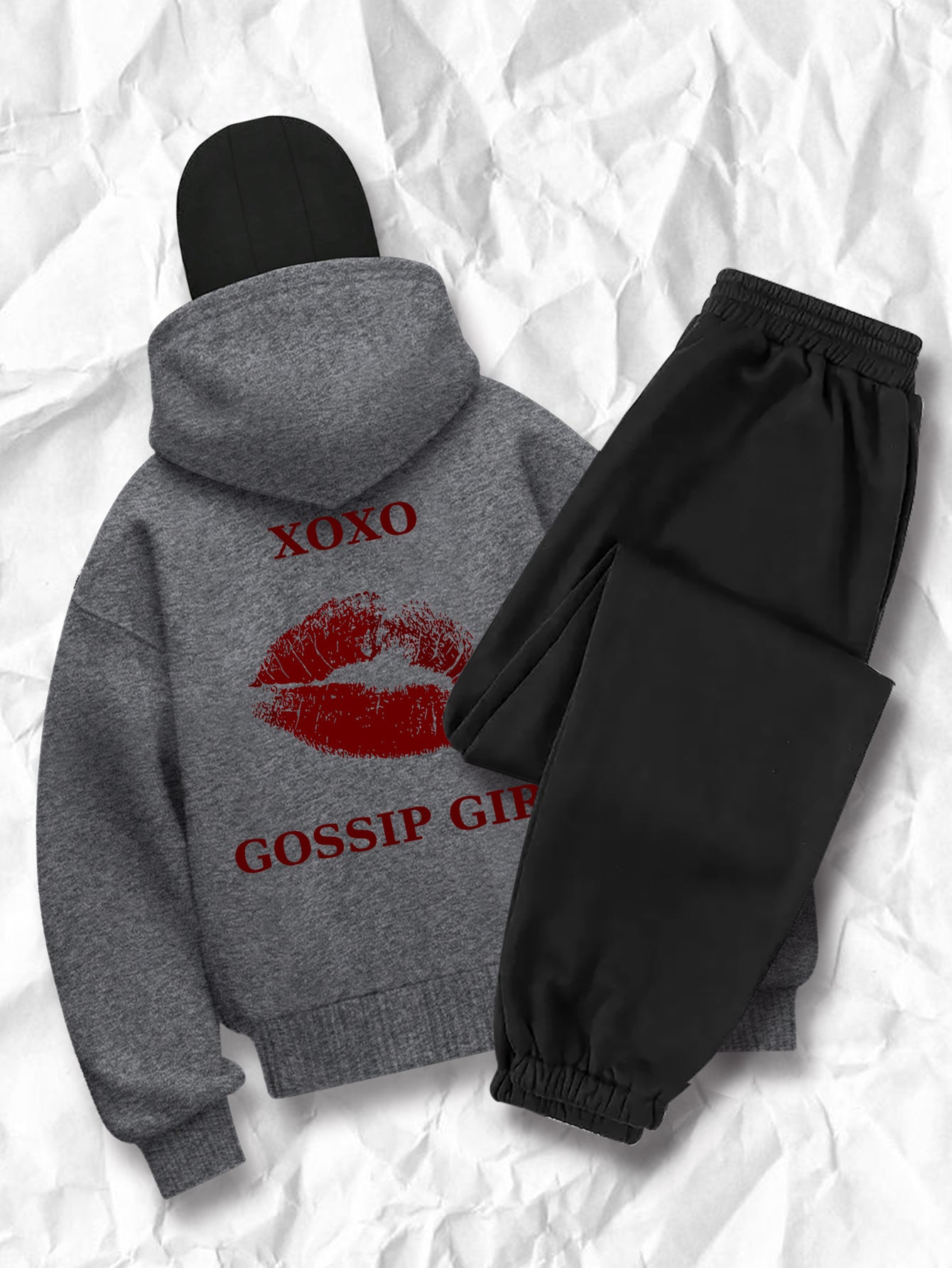 Women's fashion casual creative printed pattern s balaclava jacket and cuff drawstring s pants set, autumn and winter season items, Warm Suits For Women, Proper Winter Long Jacket Tracksuit For Women, Winter Suit For Women, W