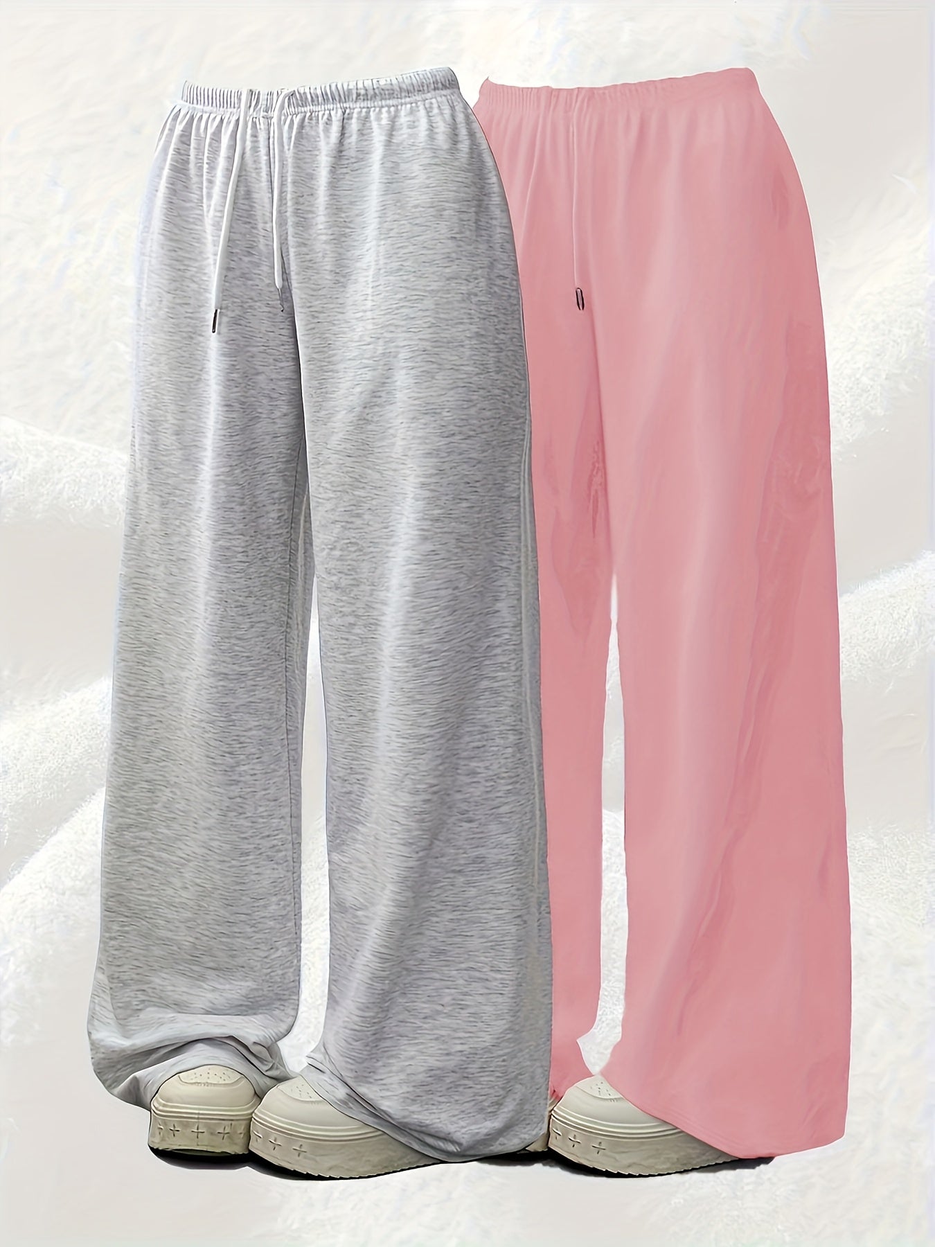 2pcs Women'S Casual Pants, Simple Drawstring Joggers for Spring/Summer/Autumn Wide-Leg Lounge Wear