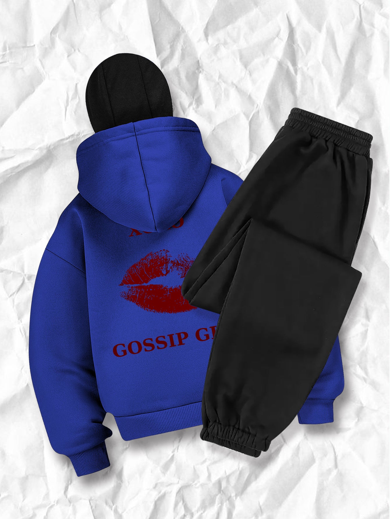 Women's fashion casual creative printed pattern s balaclava jacket and cuff drawstring s pants set, autumn and winter season items, Warm Suits For Women, Proper Winter Long Jacket Tracksuit For Women, Winter Suit For Women, W