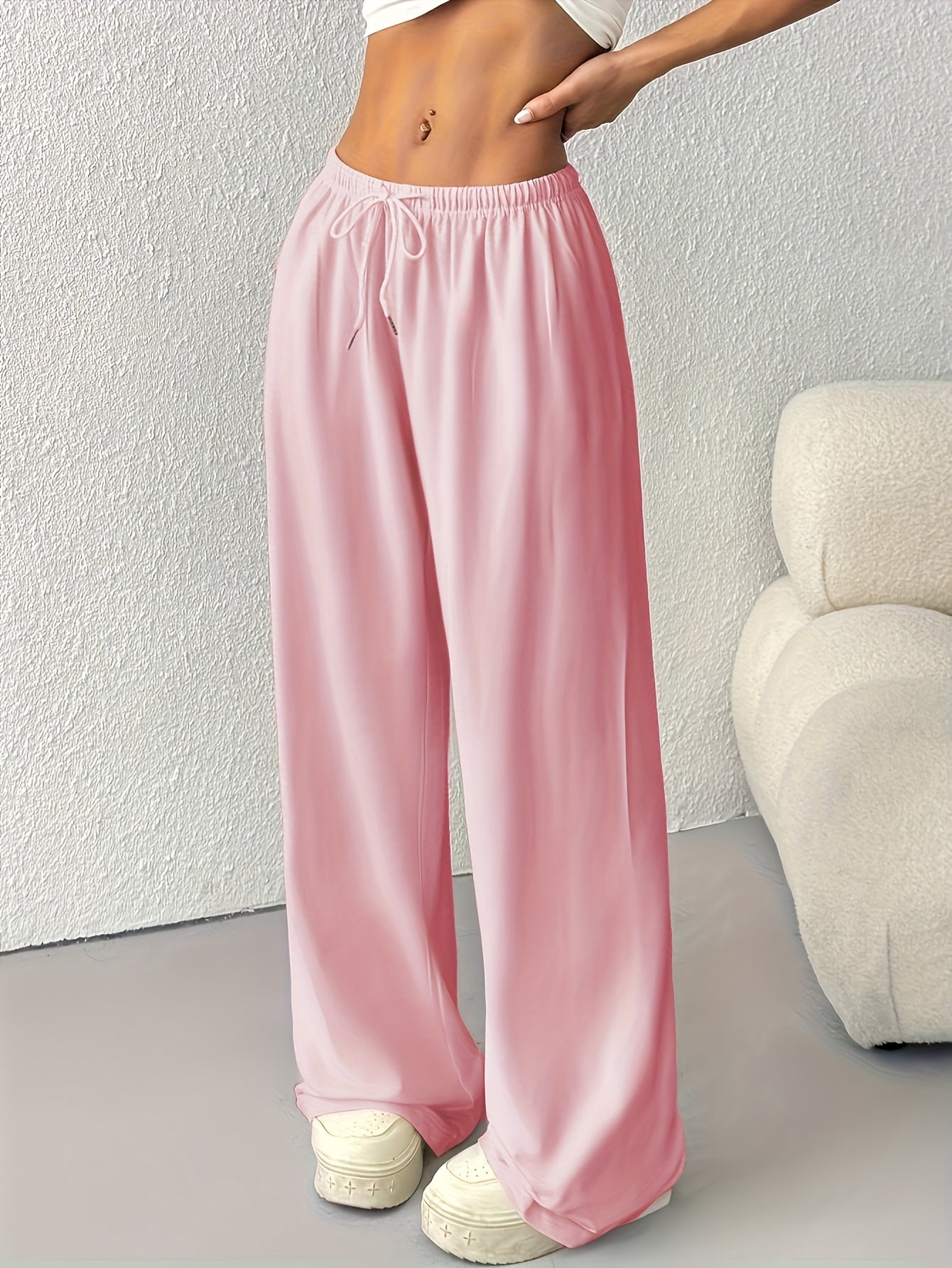 2pcs Women'S Casual Pants, Simple Drawstring Joggers for Spring/Summer/Autumn Wide-Leg Lounge Wear