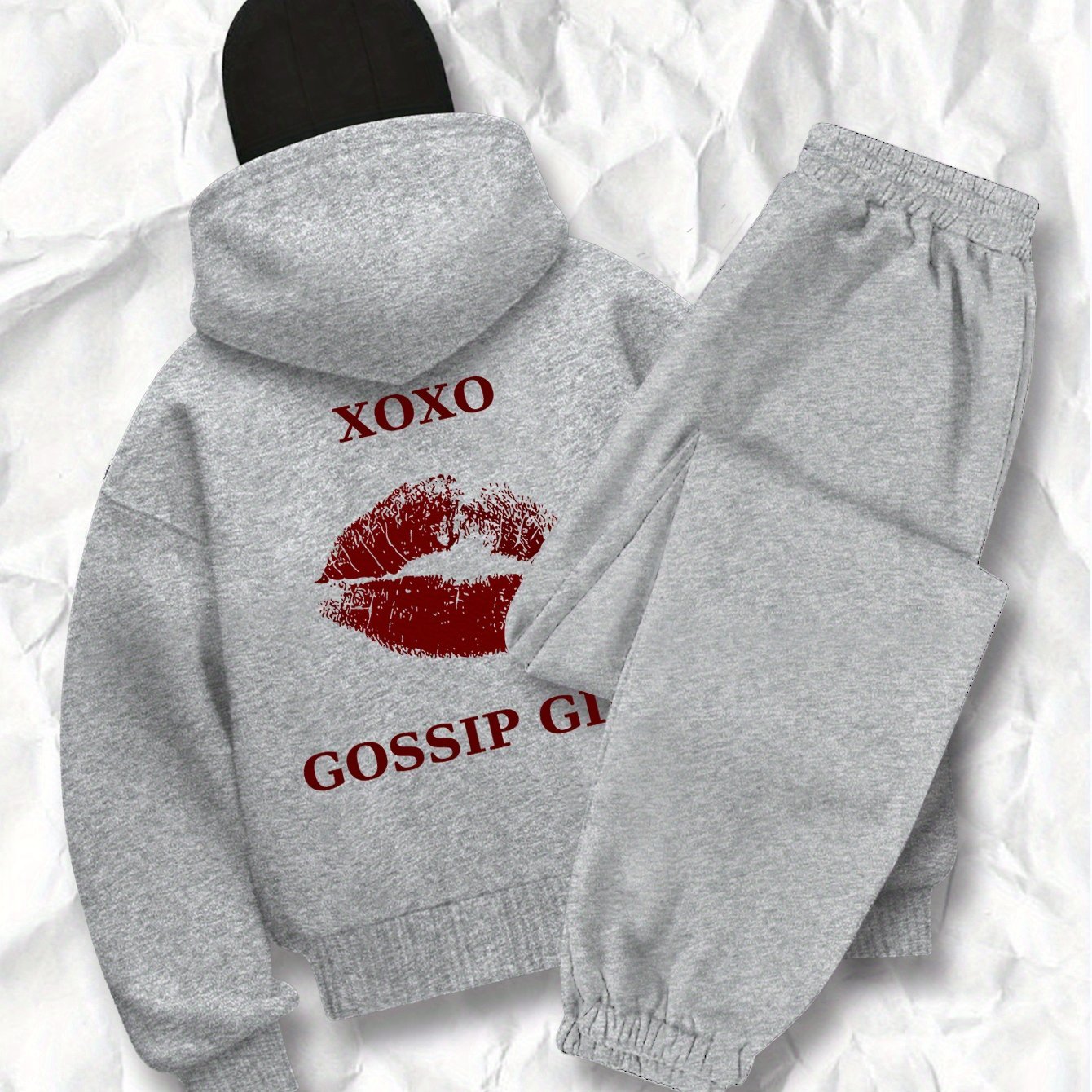 Women's fashion casual creative printed pattern s balaclava jacket and cuff drawstring s pants set, autumn and winter season items, Warm Suits For Women, Proper Winter Long Jacket Tracksuit For Women, Winter Suit For Women, W