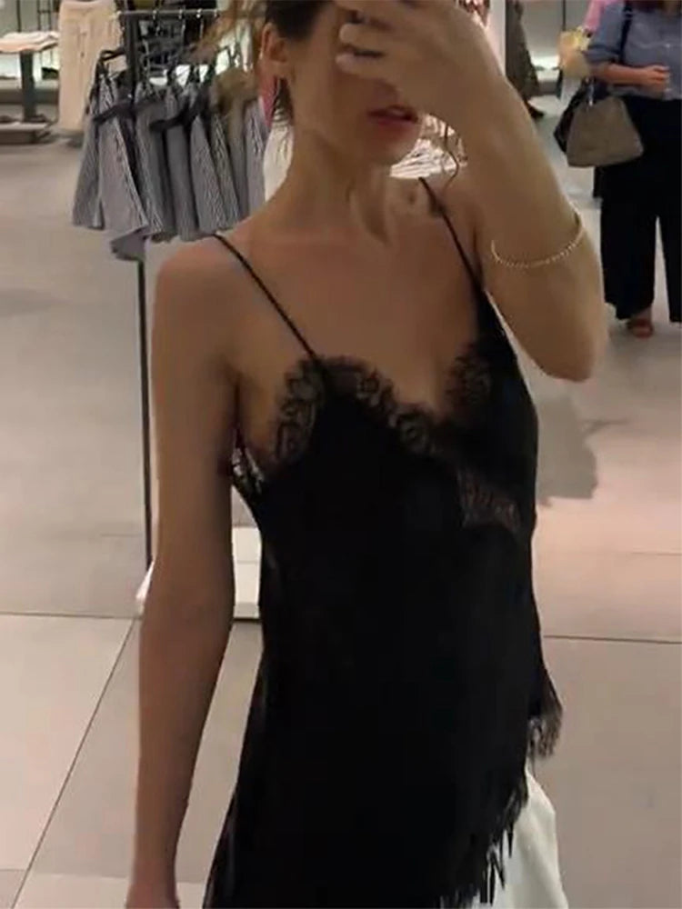 Fashion V-neck Backless Dip Hem Romantic Blouse Sexy Lace Hollow Out Slip Tops For Women Lady 2025 Summer Evening Party Tops